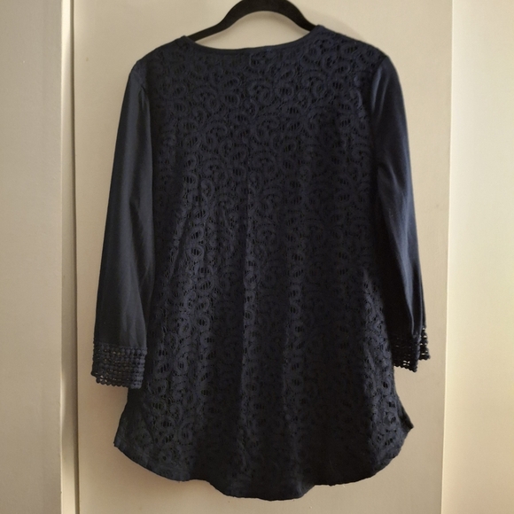 DB Established 1962 Women's Dark Blue Lace Embellished 3/4 Sleeve Tunic - Picture 2 of 6